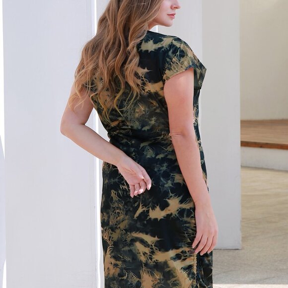 Plus Size Tie-Dye Round Neck Cap Sleeve Dress - Picture 6 of 8